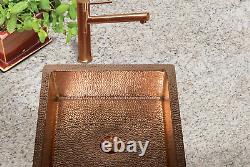 15x15 Square One Bowl Hammered Copper Bathroom Sink with Shiny Finish 18 Gauge