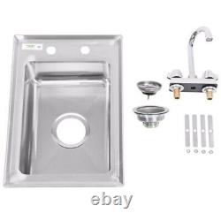 16 Gauge Stainless Steel One Compartment Drop-In Sink with 8 Gooseneck Faucet