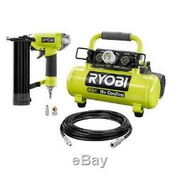 18-Volt One+ Cordless 1 Gal. Portable Air Compressor With 18-Gauge 2-1/8 In. Bra
