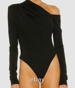 $249 Gauge81 Women's Black One Shoulder Long Sleeve Snap Bodysuit Size Large