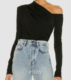 $250 Gauge81 Women's Black One Shoulder Long Sleeve Snap Bodysuit Size Large