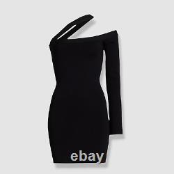 $300 Gauge 81 Women's Black Off-Shoulder One-Sleeve Mini Dress Size S