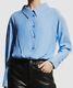 $308 Gauge 81 Women's Blue Silk Button Up Long Sleeve One-piece Bodysuit Size M