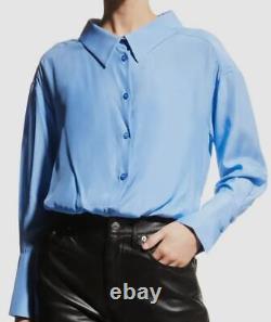 $308 Gauge 81 Women's Blue Silk Button Up Long Sleeve One-Piece Bodysuit Size M