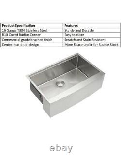 33 Single Bowl Stainless Steel Apron Farmhouse Sink 18 Gauge All-in-One Sink