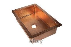 33x22 Drop-in One Bowl Hammered Copper Kitchen Sink with Shiny Finish 16 Gauge