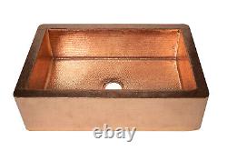 33x22 Farmhouse One Bowl Apron Hammered Copper Kitchen Sink Shiny & 16 Gauge