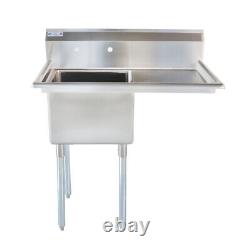 36 1/2 18-Ga SS304 One Compartment Commercial Sink Right Drainboard