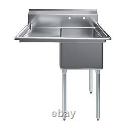 39 Stainless Steel One Compartment Sink with Left Drainboard Bowl 18x18x12