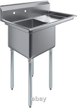 39 Stainless Steel One Compartment Sink with Right Drainboard Bowl 18x18x12