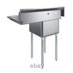 39 Stainless Steel One Compartment Sink with Right Drainboard Bowl 18x18x12