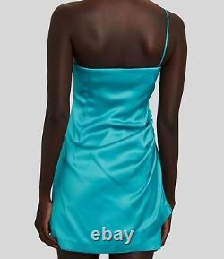 $440 Gauge81 Women's Blue Sleeveless One Shoulder Satin Bodycon Dress Size L