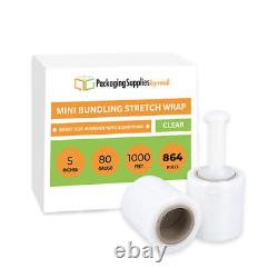 864 Rolls Mini Hand Stretch Wrap 5 x 1000' 80 Gauge Clear Bundling Shrink Film