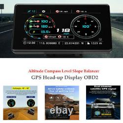 Auto Car HUD Altitude Compass Level Slope Balancer GPS Head-up Display OBD2 1PC