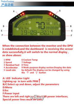 Bluetooth OBD2 Dash Mount Race Gauge LCD Display Rally Meter RPM Speed Fuel Lvl