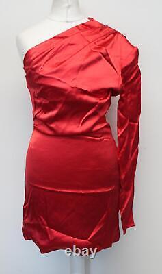 GAUGE81 Ladies Charras Fiery Red Satin Long Sleeve One Shoulder Mini Dress S NEW