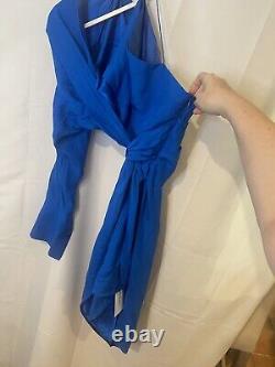 GAUGE81 Lapis Blue Shiroi Silk Mini Dress Size Medium $695 One Shoulder Sexy