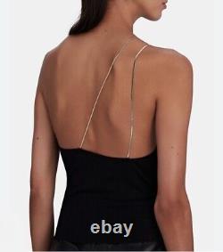 GAUGE81 Top Women Small Sefrou Halter Stretch Black One Shoulder Gold Chain $695