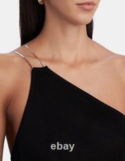 GAUGE81 Top Women Small Sefrou Halter Stretch Black One Shoulder Gold Chain $695