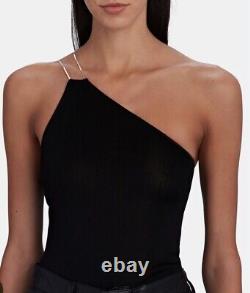 GAUGE81 Top Women Small Sefrou Halter Stretch Black One Shoulder Gold Chain $695