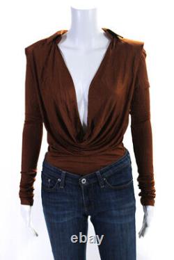 GAUGE81 Womens Long Sleeves Bodysuit Blouse Chestnut Brown Size Extra Small