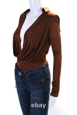 GAUGE81 Womens Long Sleeves Bodysuit Blouse Chestnut Brown Size Extra Small