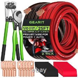 GearIT 0 Gauge CCA Ground Wire (25FT Each Black and Red) All-in-One Kit Crimp