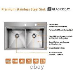 Glacier Bay All-in-One 18 Gauge Stainless Steel 33 in. Double Bowl R0 Drop-In
