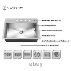 Glacier Bay All-in-One Drop-In 30 in 4-Hole Single Bowl Kitchen Workstation Sink