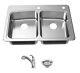 Glacier Bayall In-one 33 In. Drop-in Double Bowl 20 Gauge Stainless Steel Kitch