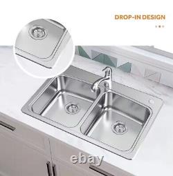 Glacier BayAll in-One 33 in. Drop-in Double Bowl 20 Gauge Stainless Steel Kitch