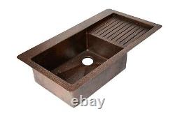 Hammered Copper Kitchen Sink 40x22 Drop-In One Bowl with Wringer, 16 Gauge