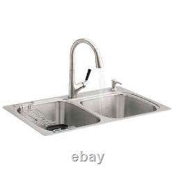 Kohler 33x22x9 R75791-2PC-NA All-In-One Double Kitchen Sink Kit with Faucet