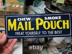 MAIL POUCH TOBACCO HEAVY GAUGE 2 TIN EMBOSSED ADVERTISING SIGNS ONE WithPAPER NOS