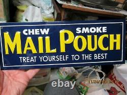 MAIL POUCH TOBACCO HEAVY GAUGE 2 TIN EMBOSSED ADVERTISING SIGNS ONE WithPAPER NOS