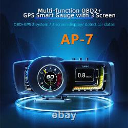 OBD2+GPS HUD Gauge Head Up Car Digital Display Speedometer Turbo RPM Alarm Temp