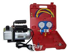 One FJC A/C Vacuum Pump Kit with R134a Manifold Gauge Set