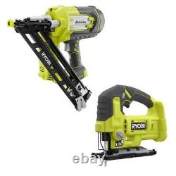 RYOBI Angled Finish Nailer 15-Gauge + Jig Saw ONE+ 18V Cordless (Tools Only)