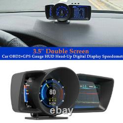 Smart 3.5'' Double Screen Car OBD2+GPS Gauge Head-Up Digital Display Speedometer