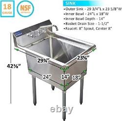 Stainless Steel One Compartment Mop Sink 30x24 Bowl Size 24x18 with Faucet