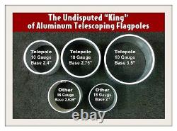 Telepole 20' Superior 1 Telescoping Flagpole-2.75 Base, 10 Gauge Aluminum, Silver