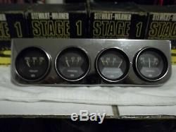 Vintage 60s 70s Stewart Warner Stage One Guages and Four Panel Chrome Mount