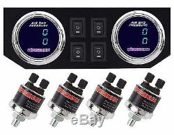 X4 Air Valve Manifold Wire Harness Chrome Digital Air Gauges Panel & 4 Switches