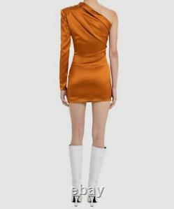 409 $ Gauge81 Femme Orange Manches Longues Une Épaule Mini Taille De Robe Grande