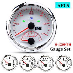 5 Gauge Set 85mm Gps Speedometer 120mph + 52mm Carburant Temp Volt Essence De Pression D'huile