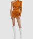 530 $ Gauge81 Femme Orange Manches Longues Une Épaule Mini Robe Taille Moyenne