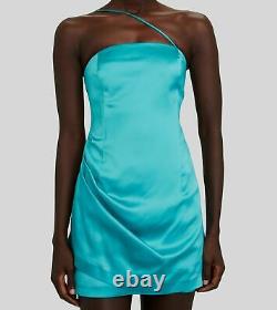 570 $ Gauge81 Robe De Bodycon Satin Une Epaule Bleu Sans Manches Femmes Taille Xs