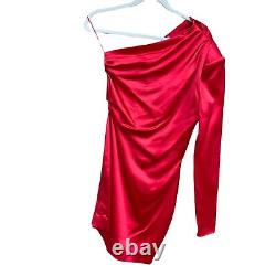 Robe mini à une épaule Gauge81 pour femme, neuve avec étiquette, couleur rouge flamboyant, taille moyenne.